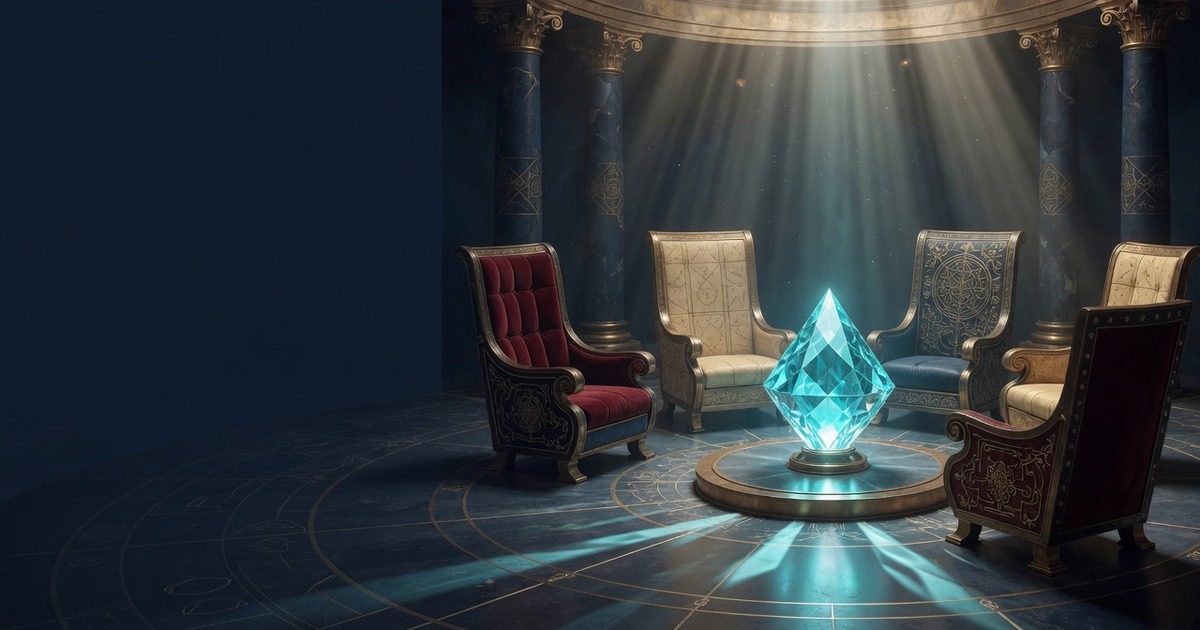 The Agent Parliament seal — four seats arranged around a glowing cyan civic core